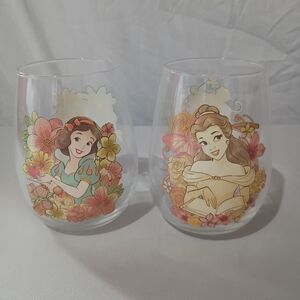 Disney Princess Floral Glass Pair - Pink and Yellow